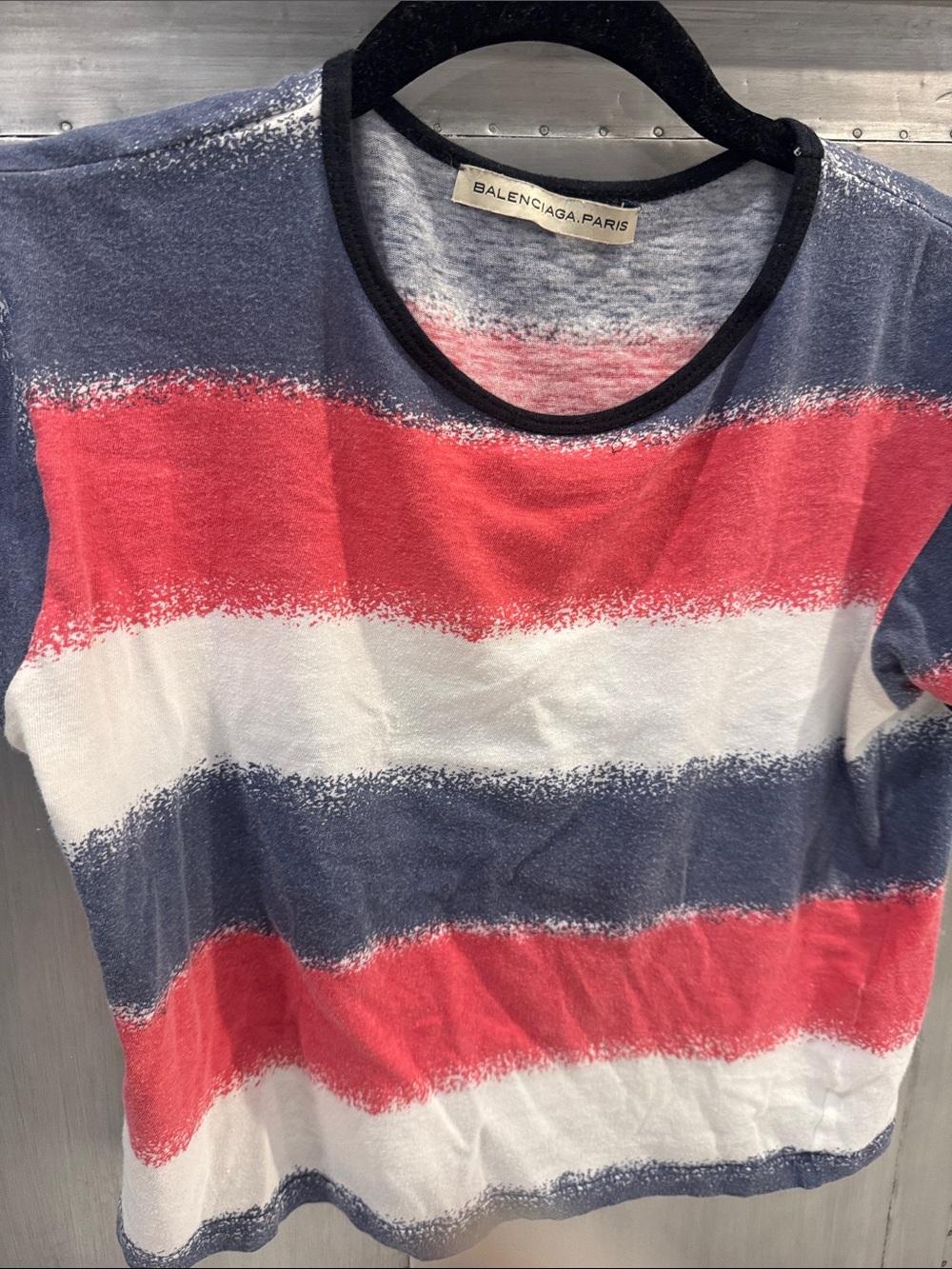 Balenciaga Red, White & Navy Striped Crop Top